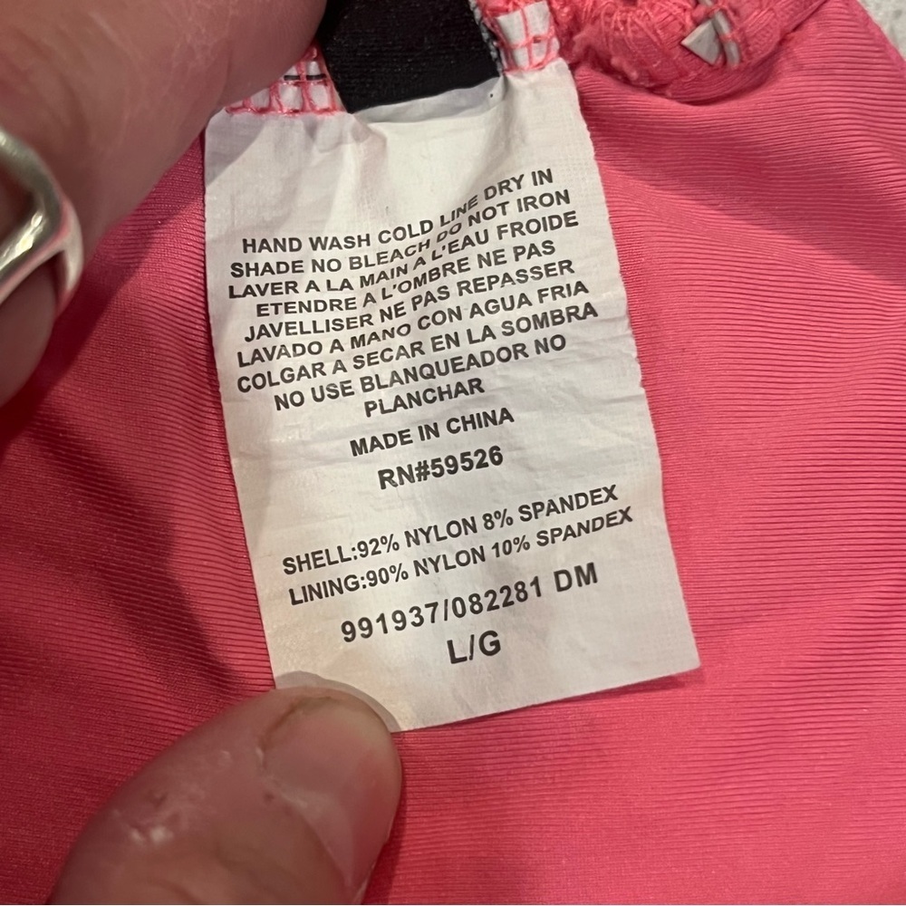 BECCA By Rebecca Virtue Pink One Piece Ribbed Strappy Cut Out Swimsuit — Large - Picture 12 of 14
